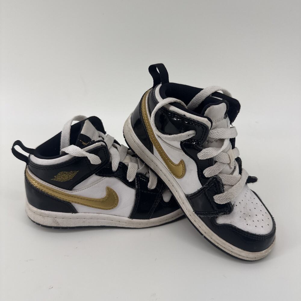 Nike Kids Air Jordan 1 Mid SE Toddler Shoes Size 10 Black Gold White Sneakers